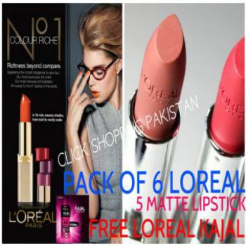 Pack Of 6 L'oreal 5 Matte Lipstick Free Kajal - Lips Make-up - Best Price in Pakistan - HitShop.pk